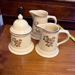 Pfaltzgraff The Village pattern Creamer and Sugar Set with a bonus creamer.